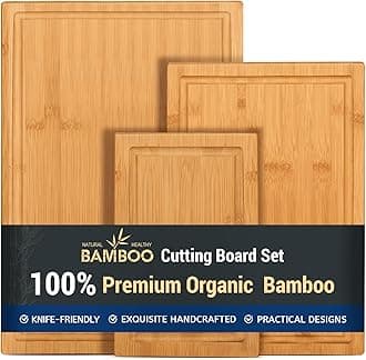 3-piece Bamboo Cutting Boards for Kitchen, Heavy Duty Bamboo Cutting Board with Juice Groove, Wood Cutting Board Set for Meat, Vegetables