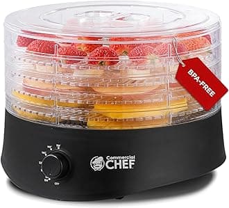 Commercial Chef Food Dehydrator, Five 9.25” BPA-Free Plastic Trays, Dehydrates and Dries Meat, Fruit, Veggies and Jerky, 280W Dehydration Machine, Adjustable Thermostat, CCD100B6, Black