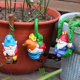 Set of 3 Cute Climbing Gnome Figurines Flower Pot Hugger, Resin Hanging Gnomes Statue Outdoor Decor Fence Ornaments for Patio Lawn Garden Yard (Swing Gnome)