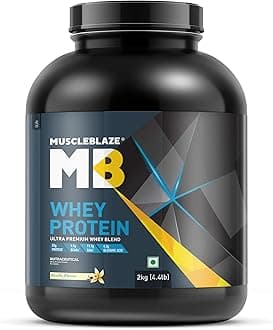 MuscleBlaze 100% Whey Protein, Ultra Premium Whey Blend (Vanilla, 2 kg / 4.4 lb, 62 Servings)