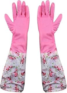 EAYIRA Reusable Rubber Latex Pvc Flock Lined Long Elbow Hand Gloves Safety Kitchen For Dish-Washing, Cleaning, Gardening, Laundry And Sanitation And Lab Work (Pack of 1 Pair Pink)