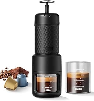 STARESSO Camping Coffee Maker, Small Travel Coffee Machine, Mini Espresso Machine, Capsule Coffee Machine for Camping