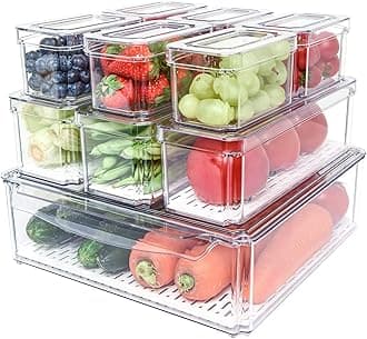 POMEAT 10 Pack Fridge Organizer, Stackable Refrigerator Organizer Bins with Lids, Produce Fruit Storage Containers for Storage Clear for Food, Drinks, Vegetable Storage