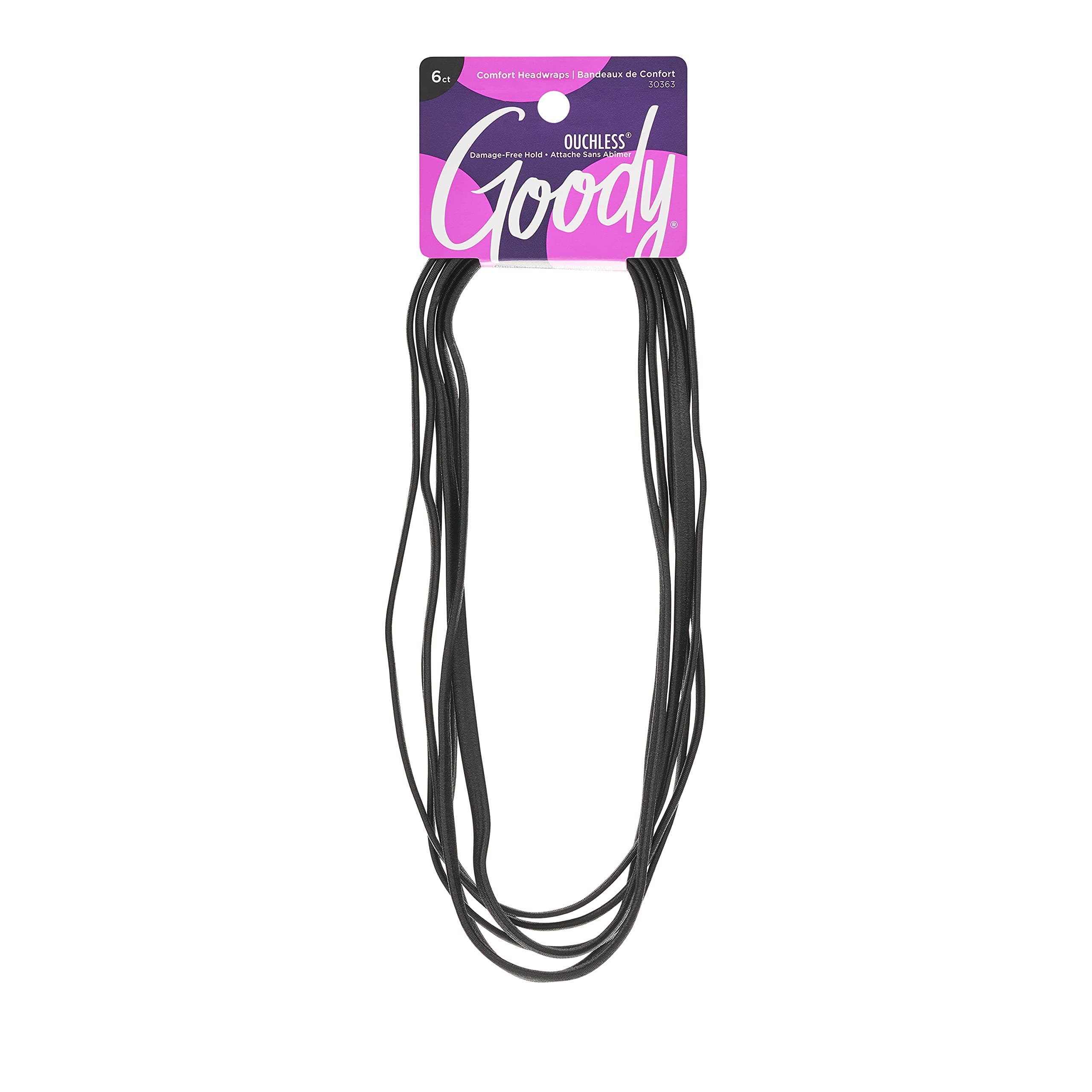 Women's Ouchless Thin Hair Flat Narrow Headwrap, Black, 6 Count