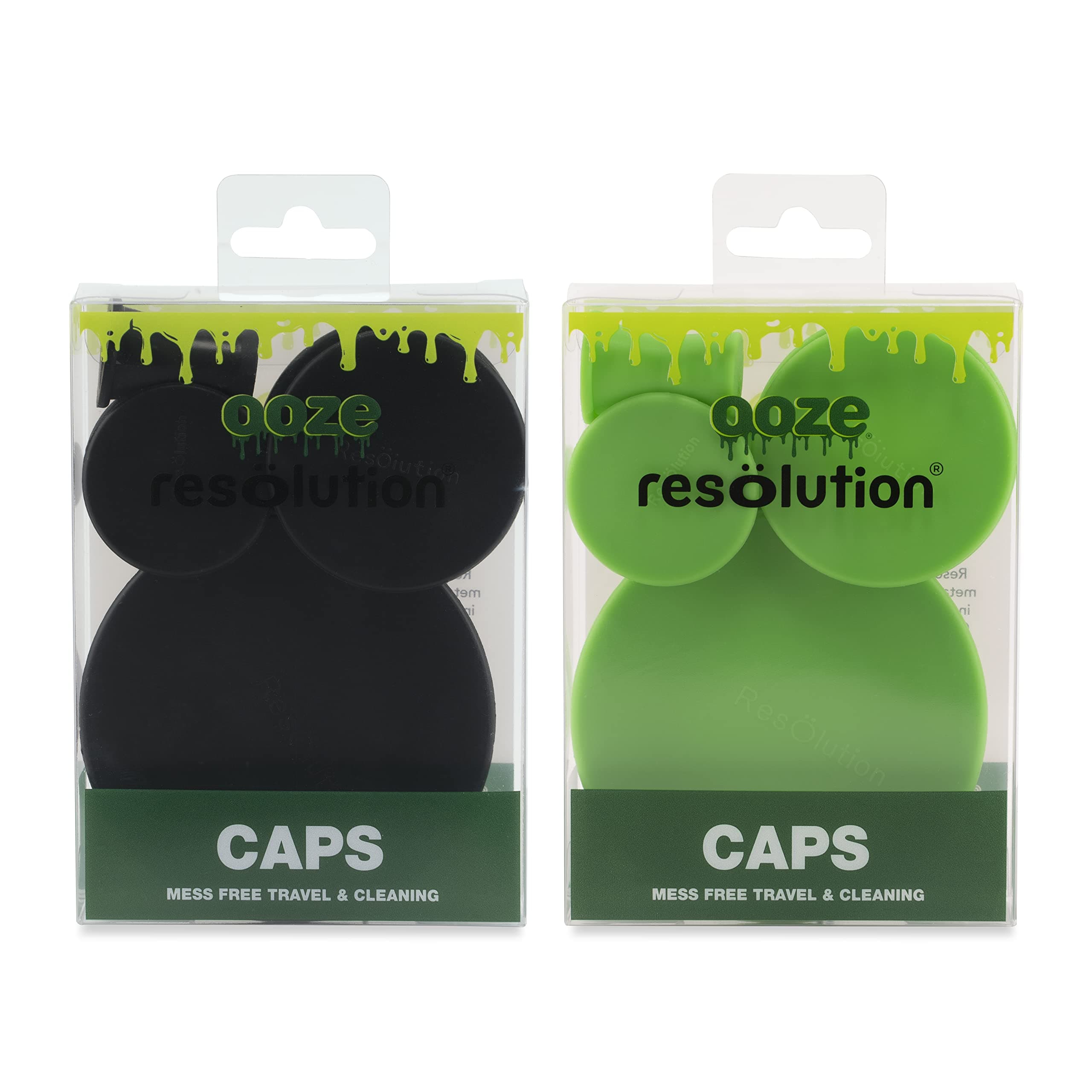 Ooze Resolution Glass Cleaner Caps (1 Large, 2 Small, Black/Green Bundle) Silicone Stretch Caps - Universal Caps for Cleaning, Storage, Odor Proofing - Resolution Gel Glass Cleaner Accessories