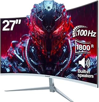 Curved Monitor 27 Inch 100Hz, PC Gaming Monitor with Speakers, AMD FreeSync Full HD 1080p Ultra-Thin Zero Frame Display for Home Office Business (White)