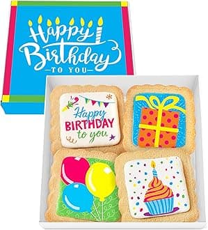 Happy Birthday Cookies 4 PACK Gift Basket for Kids Men Women | Decorated Sugar Cookie Gift Box | Individually Wrapped Party Favors Nut Free (Birthday, Standard Box)