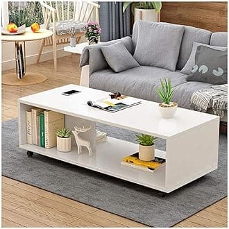 Lukzer Engineered Wood Center Table with Wheels | CT-003/White | Open Rack Storage Organizing Desk Bed Side Display Stand Fashionable Furniture Rolling Coffee Tea Table DIY (80X40X40 Cm)