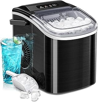 AGLUCKY Ice Makers Countertop, Portable Ice Maker Machine with Handle,26.5lbs/24Hrs, 6Mins/9Pcs Bullet Ice,Self-Cleaning Countertop Ice Maker with Ice Scoop for Home & Kitchen(Stainless Steels Black)