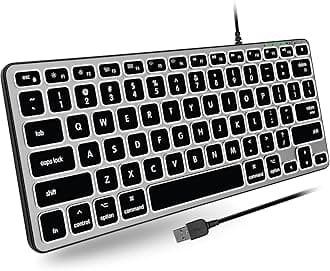 Space Gray Backlit Mac Keyboard Wired - Compact, Slim, 3 Level Brightness LED Keys - Mac, MacBook Pro/Air, iMac Compatible