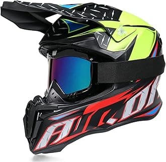 Motocross Helmet with Goggles Dual Sport Motorcycle Full Face Off Road Helmet DOT/ECE Approved MX MTB BMX ATV Off-Road Street Dirt Bike Downhill Enduro Helmet for Adult Men Women Matte Red,L