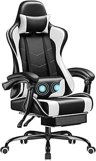 Gaming Chair, Video Game Chair with Footrest and Massage Lumbar Support, Ergonomic Computer Chair Height Adjustable with Swivel Seat and Headrest (White)
