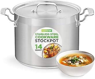 NutriChef 14 Quart Stock Pot with Lid - Heavy Duty Stainless Steel, Induction Ready, Ergonomic Handles