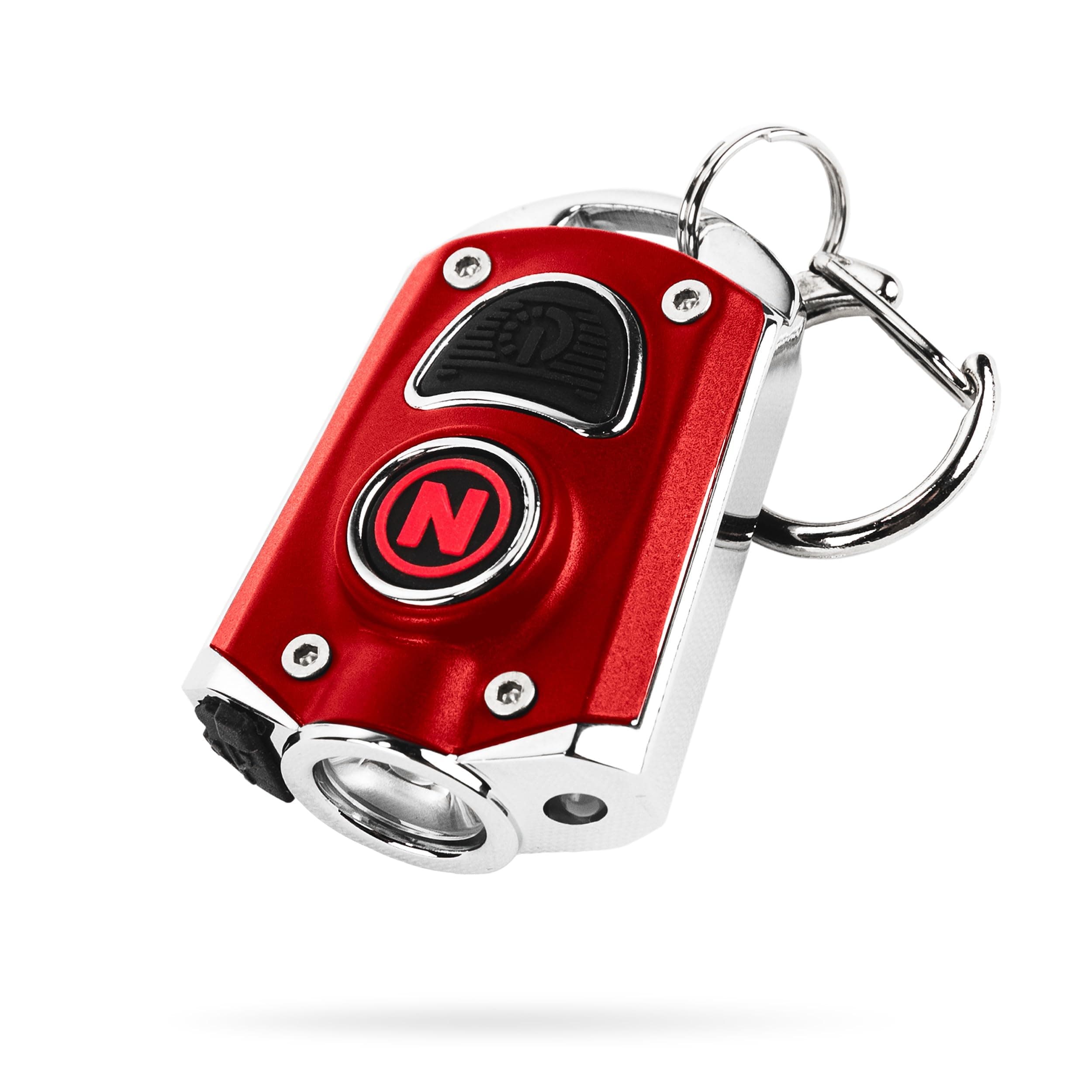 NEBO Mycro Rechargeable LED Keychain Light | Keyring Flashlight with 6 Light Modes 400 Lumens Turbo Mode and 3 LED Color Options, Use as Necklace, Lanyard, Keyring, Red, One Size