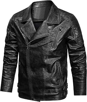 UnoSheng Men's Casual Jacket Striped Vintage Pilot Jacket Full Zip with Chest Pocket Denim Jacket Steampunk Jacket Medieval Stand-Up Collar Faux Leather Jacket Men's Slim Fit