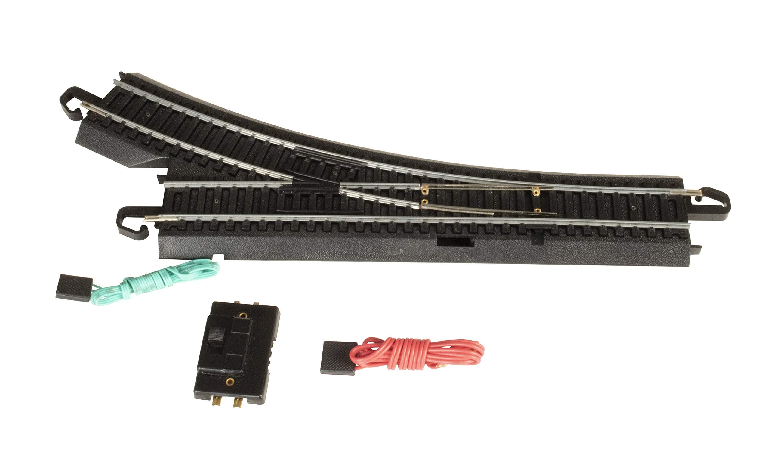 Trains - Snap-Fit E-Z TRACK REMOTE TURNOUT - RIGHT (1/card) - STEEL ALLOY Rail With Black Roadbed - HO Scale