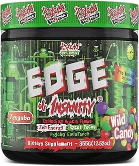 Psycho PharmaNew Perfect Powders with Zengaba Energy Feel Good Focus Edge of Insanity - Most Intense Workout Powder for Focus, Strength & Energy