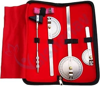 Goniometer Set Physiotherapy Kit – Set of 3 Goniometers (Small, Medium, Large), Reflex Percussion Hammer, Tuning Fork & Measuring Tape – ROM Measurement Tool