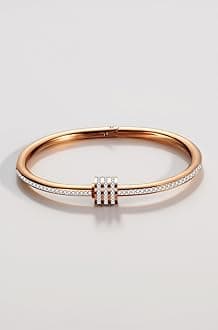 18K Gold Plated Stainless Steel Openable Crystal Bracelet | Cuff Bangle | Friendship Couple Wedding Gifts for Mother Sister Wife Girlfriend | Anti Tarnish Jewellery