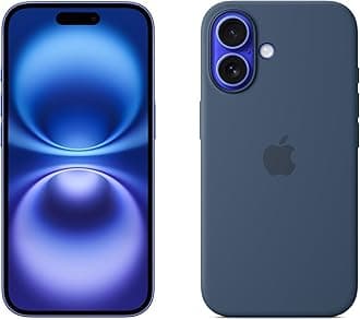 Apple iPhone 16 128GB: 5G Mobile phone with Apple Intelligence - Ultramarine + Silicone Case with MagSafe - Denim