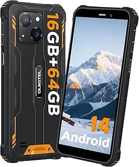 OUKITEL G2 Rugged Phone Unlocked, 6" Screen Cell Phone, 6300mAh Battery, 16GB+64GB/TF 1TB Smartphone, 13MP Camera, 4G Dual SIM Android 14 Phones, IP68/IP69K Waterproof Phone, GPS/T-Mobile, Orange