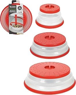 Microwave Splatter Cover for Food, 3-Pack (Candy Apple Red) - Collapsible & Vented Silicone Splatter Guard Lid - Microwave Plate & Dish Cover with Handle - BPA-Free Kitchen Gadget for Meal Prep