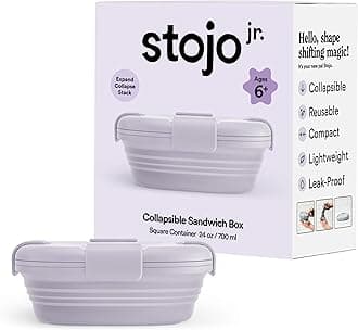 STOJO Jr Collapsible Box for Kids - Lilac Purple, 24oz - Leak-Proof Reusable Silicone Travel Bowl for Hot & Cold Food - For Home, On-The-Go Camping & Hiking - Microwave & Dishwasher Safe