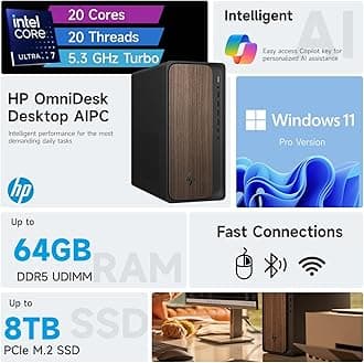 HP 2025 OmniDesk Business Next Gen AI Desktop PC, Intel Core Ultra 7 265, NVIDIA GeForce RTX 5060, 16GB DDR5 RAM, 2TB SSD, HDMI, DP, KB & Mouse, Win 11 Pro, Bundle with Adata 512GB External SSD