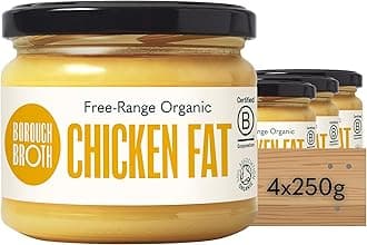 Organic Chicken Fat by Borough Broth - High in Protein, Low Calorie - 100% Natural & Clean Source of Fat - Free-Range Chicken Dripping - Organic Chicken Tallow Perfect for Roasting - 4 x 250g