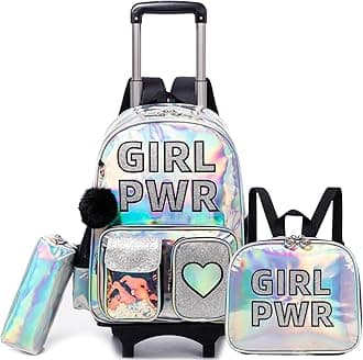Rolling Backpack for Kids 8-12 Shoolbag with Wheels for Girls with Lunch Bag Back to School Supplies