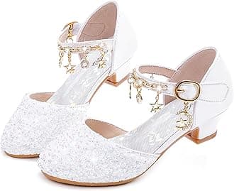 Furdeour Girls Dress Shoes Princess Crystal High Heels Closed Toe Party Wedding Flower Girls Shoes Toddler Little Big Kid