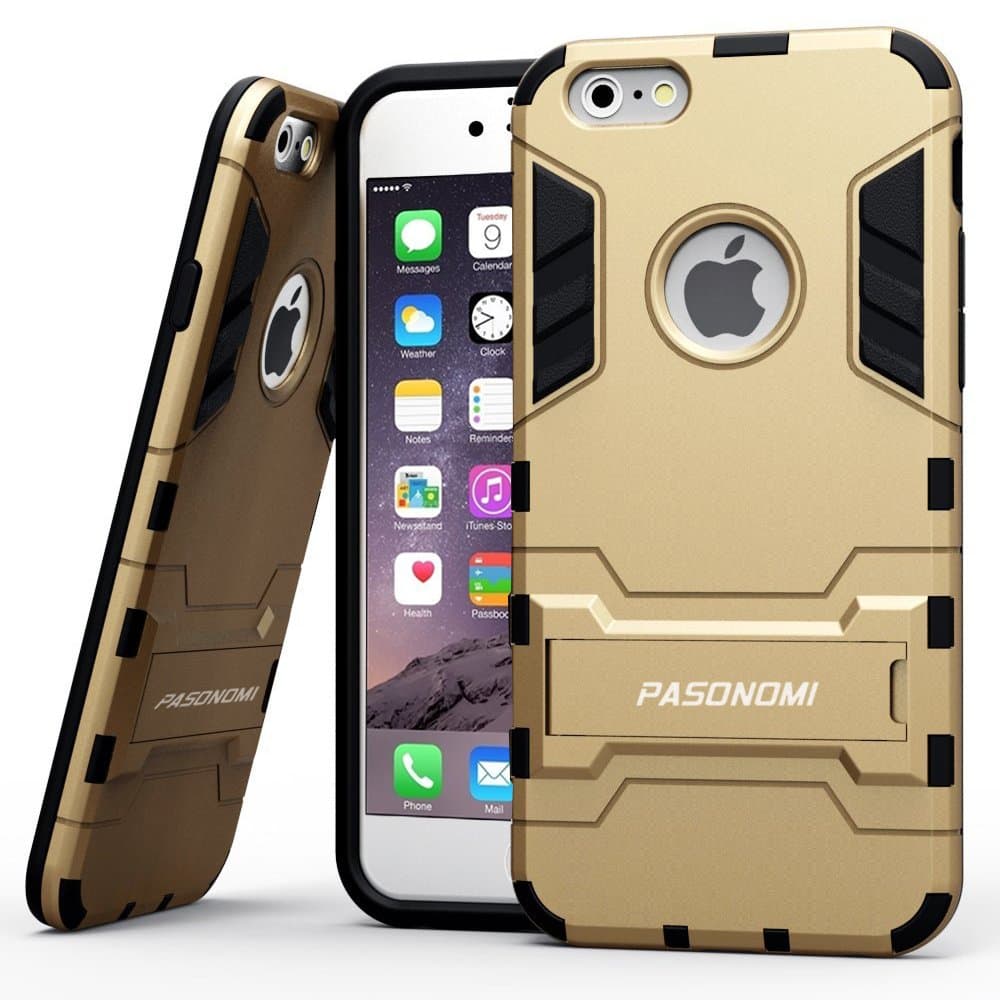 PASONOMI iPhone 6 Case, [Heavy Duty] [Shock-Absorption] [Kickstand Feature] Hybrid Dual Layer Armor Defender Full Body Protective Case Cover for iPhone 6 4.7Inch (Golden)