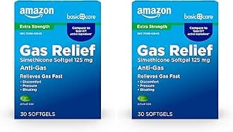 Amazon Basic Care Gas Relief Softgels, Simethicone 125 mg, Extra Strength Antigas, 30 Count (Pack of 2)