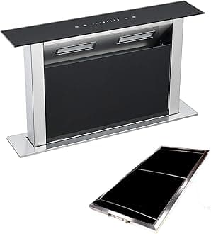 Cookology Downdraft Extractor Fan & Filters in Black Glass - 60cm Width - Kitchen Island Cooker Hood - Touch Control Panel - Concealed in Worktop - Powerful Extraction Rate - Replaces Grease Filter