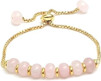 GEMPIRES NATURE’S TREASUREGempires Rose Quartz Bolo Bracelet, Beaded Bracelet For Women, 14k Yellow Gold Plated, Adjustable Bracelet, Bridesmaid Gift