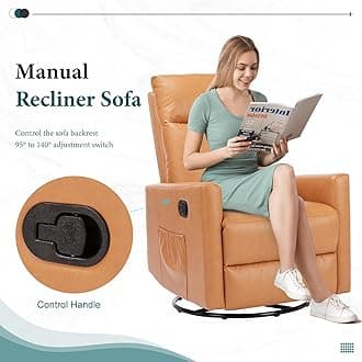Smug Swivel Recliner Chair, Nursery Massage Rocking Chairs, Glider Rocker Recliners for Living Room with Extra Large Footrest, High Back, Upholstered Deep Seat (Brown)