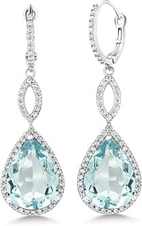 Gem Stone King925 Sterling Silver Long Drop Dangle Elegant Wedding Bridal Chandelier Teardrop Earrings for Women | 2 Inch | Pear Shape 16X12MM | 20.00 Cttw