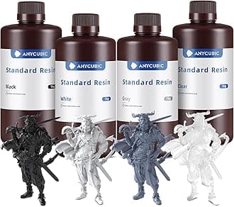 3D Printer Resin Bundle, 405nm High Precision Fast Curing UV Photopolymer Resin for LCD 3D Printing, Grey+Clear+White+Black,1kg per Bottle, 4kg in Total
