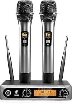 Tonor Wireless Dual Professional Dynamic Mic Handheld Metal Microphone Set for Karaoke, Celebration, DJ, Church, Marriage, Meeting, Class Use, 200 ft