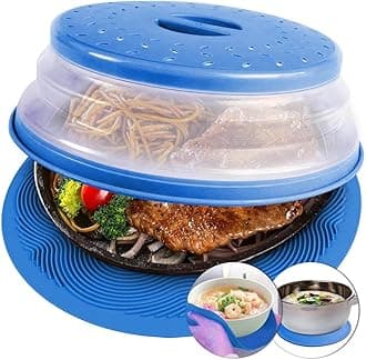 2 in 1, Aidacom Microwave Mat & Food Cover- Mat as Bowl Holder, Cover for Splatter Guard, Multi-use: Silicone Trivet, Pot Holders, Drying, Baking, Place Mat, Utensils Rest for Kitchen Counter, Blue