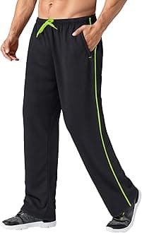 Men's Lightweight Sweatpants Loose Fit Open Bottom Mesh Athletic Pants with Zipper Pockets