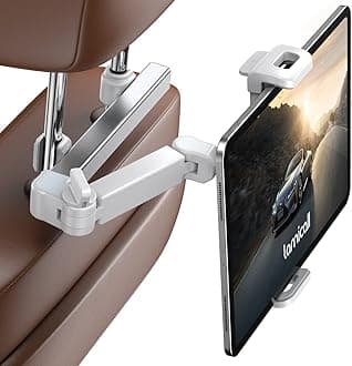 Car Headrest Tablet Holder - [Extension Arm] Upgrade Adjustable Tablet Car Mount for Back Seat, Road Trip Essentials for Kids, for 4.7-11" Device like iPad Pro, Air, Mini, Galaxy, Fire, White