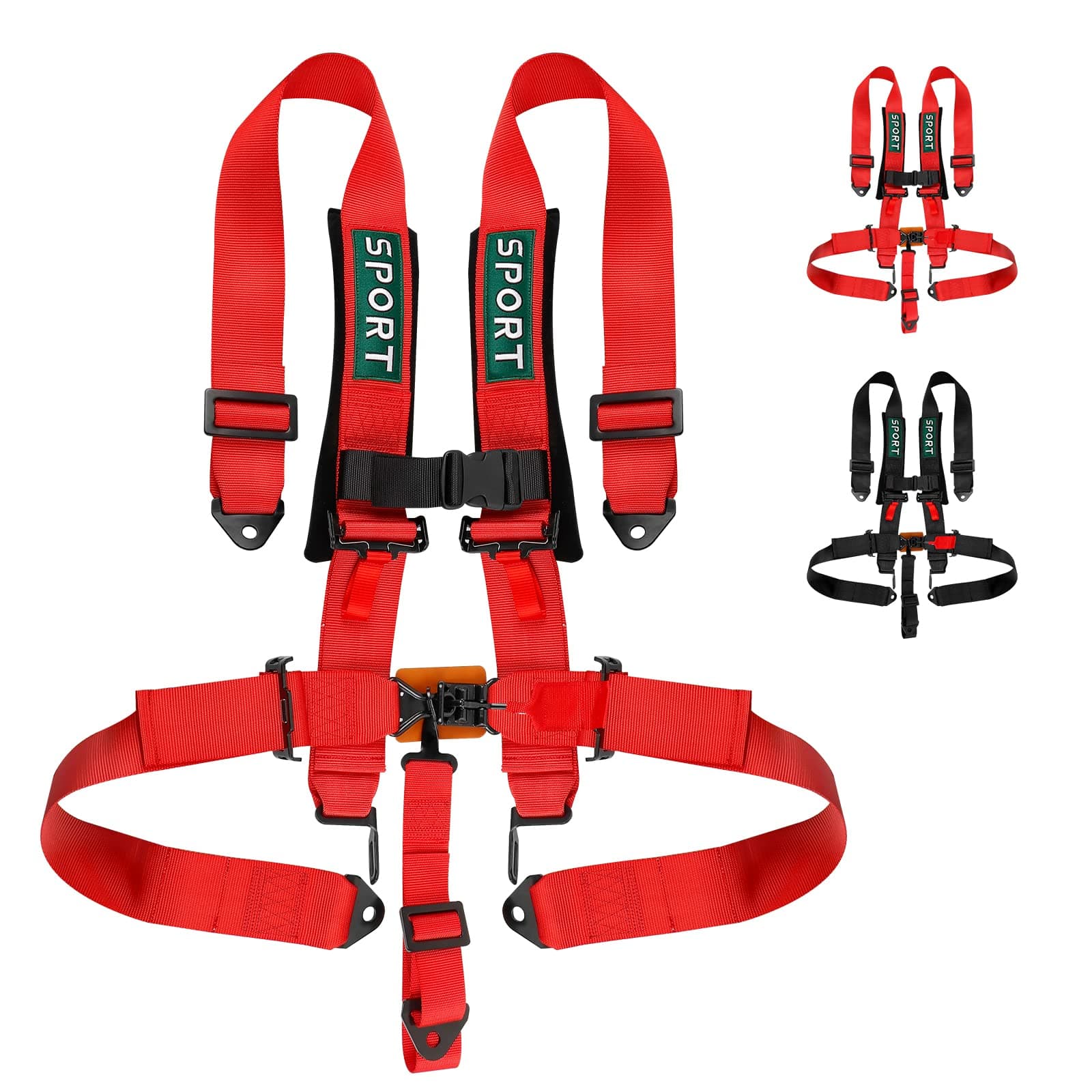 DING.PAI5 Point Racing Harness Red Safety Harness Set with 3 Inch Heavy Duty Shoulder Pads Market Bucket Seat Protection for Go Cart Kart Sports Racing Car UTV ATV (1 PCS)