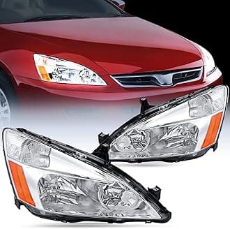 Nilight Headlight Assembly for 2003 2004 2005 2006 2007 Accord Replacement Headlamp Chrome Housing Amber Reflector