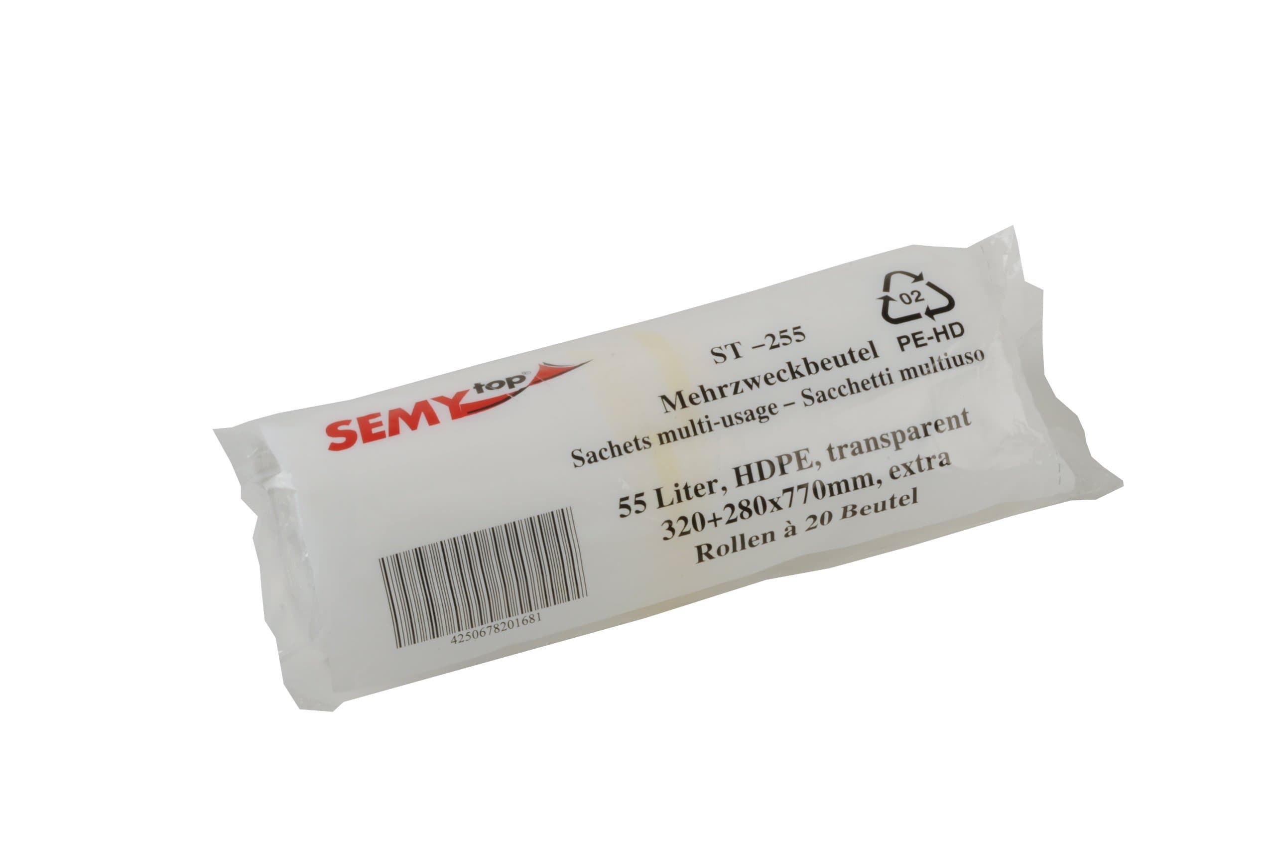 Semy Top HDPE Multiple Use Bags with Polypropylene Tie-Top 320 + 280 x 770 mm Extra-Large, Approx. 55 L (20 Packs of 20) - See-Through