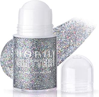 Roll-on Holographic Body Glitter Gel for Face Hair, Chameleon Color Changing Glitter Gel Under Light, Chunky Mermaid Sequins Festival Party Rave Accessories Shimmer Makeup (Silver)