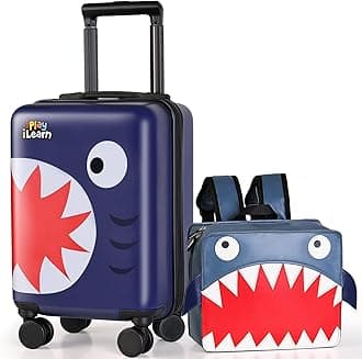 Shark Kids Luggage, Boys Carry on Suitcase, 18" Hardside Travel Luggage Set W/Backpack, Toddlers Rolling Luggage W/ 4 Spinner Wheels, Children Holiday Birthday Gifts