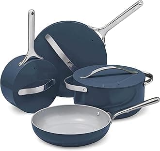 Caraway Non-stick Ceramic Cookware Set (12 Piece) Pots, Pans, Lids and Kitchen Storage - PFAS & PFOA Free - Oven Safe Pan Set & Compatible with All Stovetops - Navy