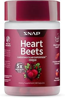 Snap Supplements Heart Beets Capsules with CoQ10, Cardiovascular Support Supplement for Men & Women, Superfood Made with 5X More Beets, Heart Health, Circulation & Cholesterol Support, 60 Capsules