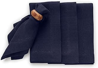 Solino Home Navy Blue Linen Napkins Set of 4-100% Pure Linen Medium Weight Hemstitch Dinner Napkins 20 x 20 Inch for Fall, Autumn, Thanksgiving, Christmas - Handcrafted and Machine Washable